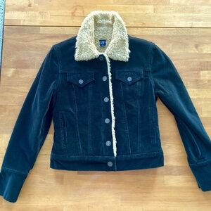 Gap Faux Fur Shearling Black Western Velvet Snap Closure Jacket XS